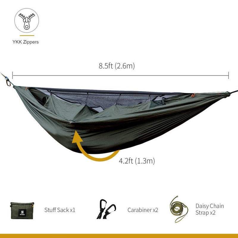 OneTigris KOMPOUND Camping Hammock with Net, Lightweight Portable Hammock with Warm Internal Cover & Tree Friendly Straps for Backpacking, Camping, Hiking, Travel, Beach, Backyard Od Green - Image 3